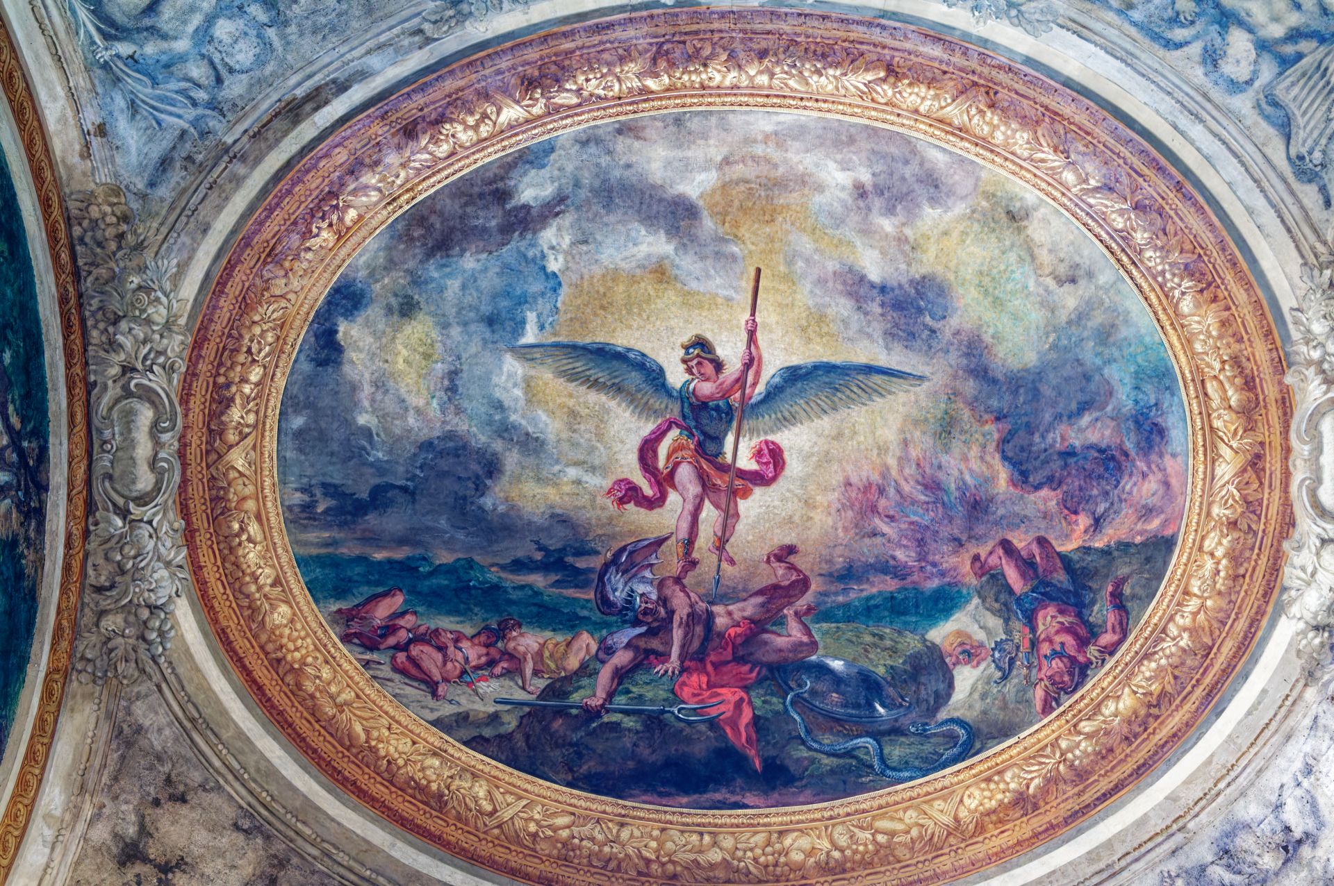 Eugène Delacroix, Saint-Michel terrassant le Dragon, fresque Église Saint Sulpice, Paris