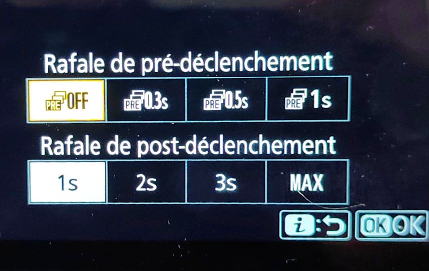 Touche I : menu PdV Pré-déclenchement