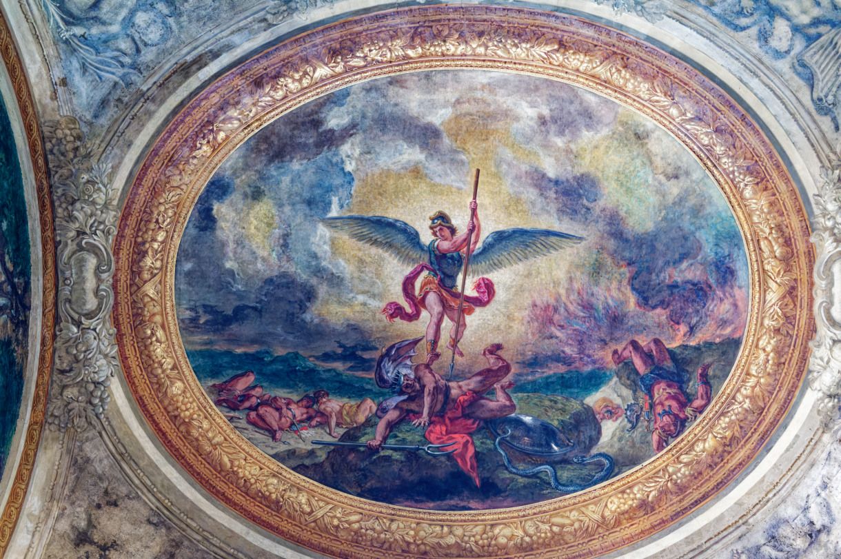 Eugène Delacroix, Saint-Michel terrassant le Dragon, fresque Église Saint Sulpice, Paris